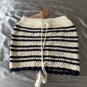 Miu Miu Knit Striped Cotton Crochet Skirt in Black and Cream